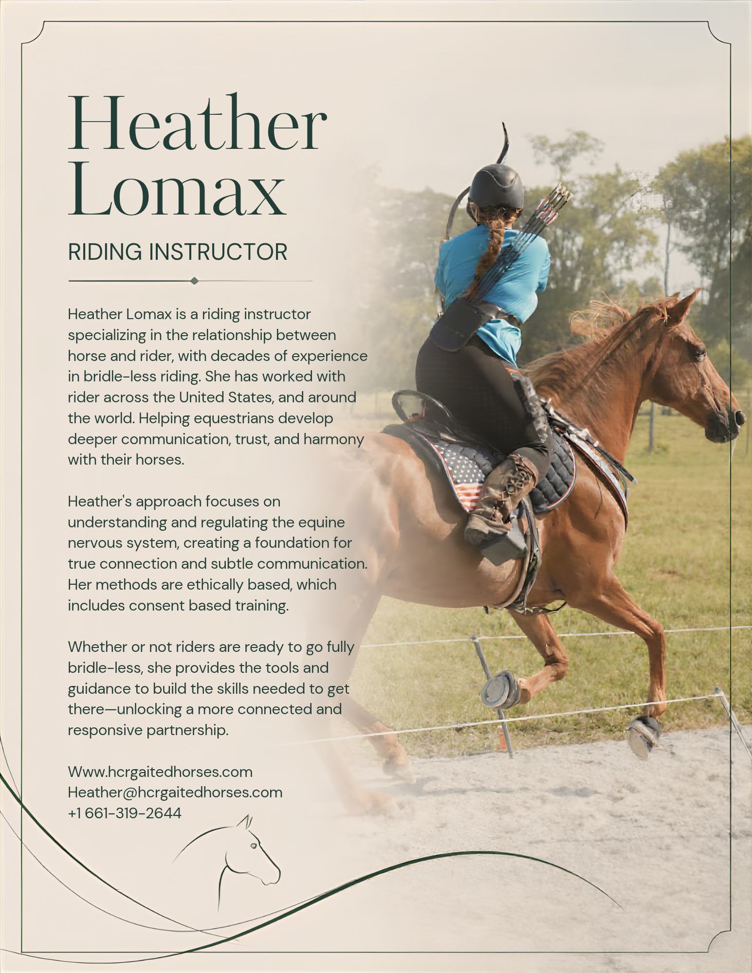 Heather Lomax riding bridleless at full gallop